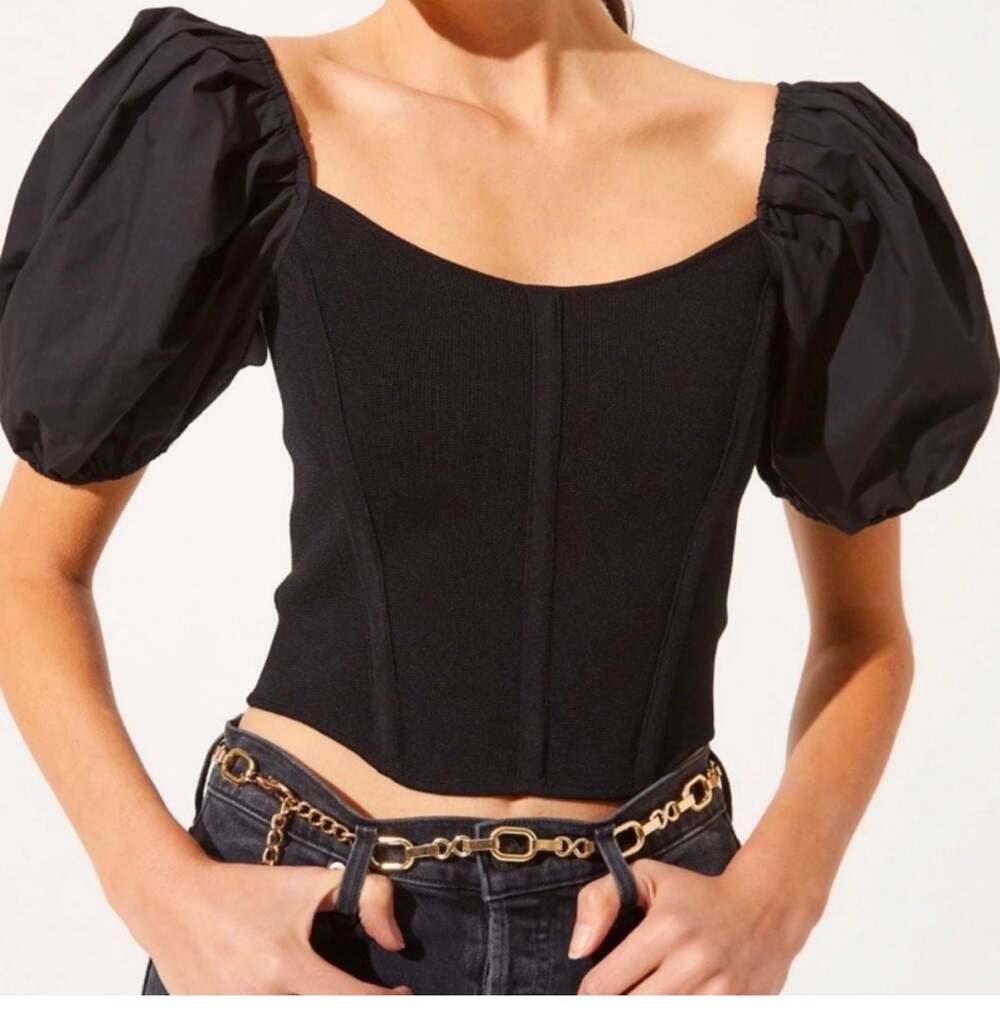 ASTR The Label Black Off-The-Shoulder Corset Top Size S